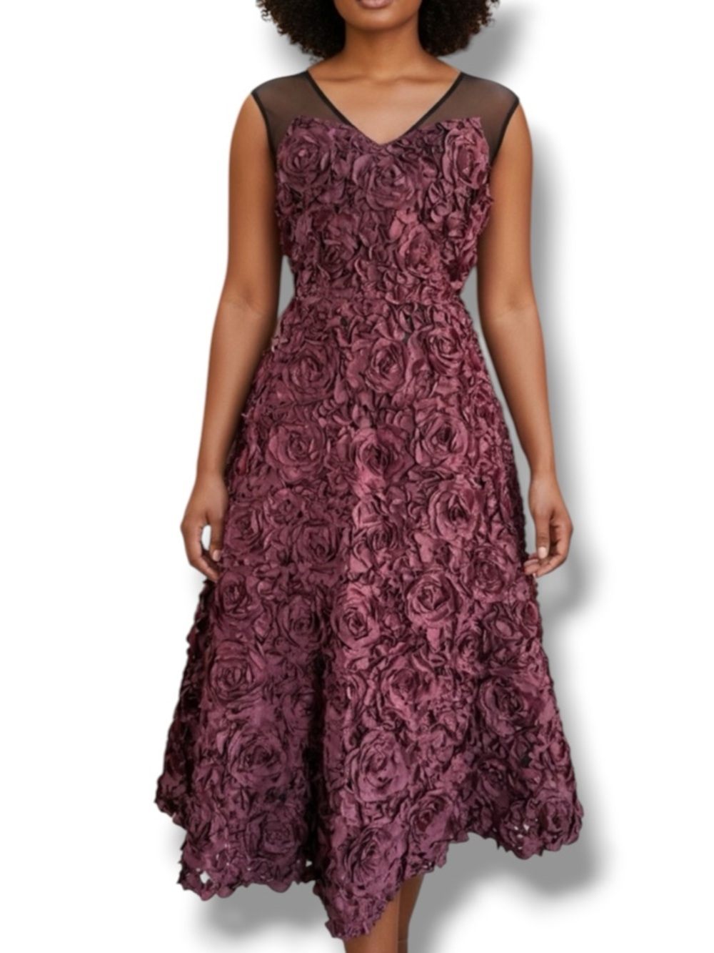 Anthropologie Tracy Reese Dress 3D Rose Appliqué Silk Midi Size 6